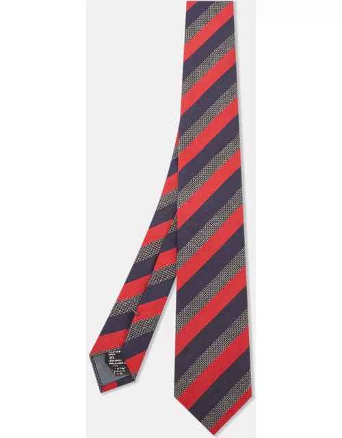 Boss By Hugo Boss Red/Navy Diagonal Striped Silk Tie