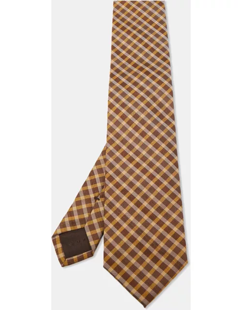 Boss by Hugo Boss Brown/Yellow Check Patterned Silk Tie