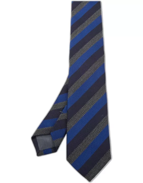 Boss By Hugo Boss Blue Diagonal Striped Silk & Wool Slim Tie
