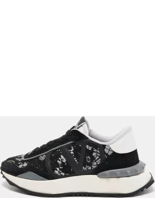 Valentino Black Lace and Suede Lacerunner Sneaker