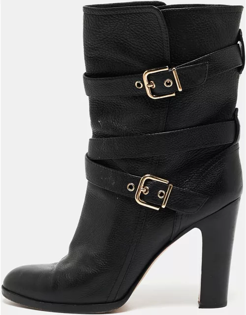 Gianvito Rossi Black Leather Buckle Detail Mid Calf Boot