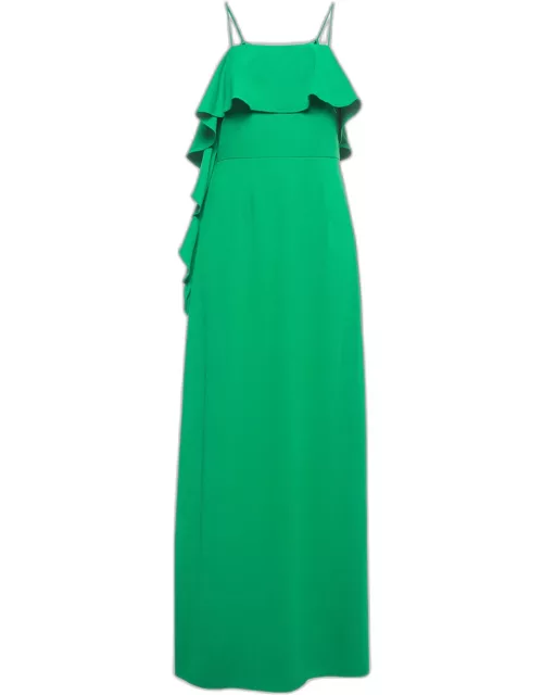 ML by Monique Lhuillier Green Crepe Ruffled Long Dress