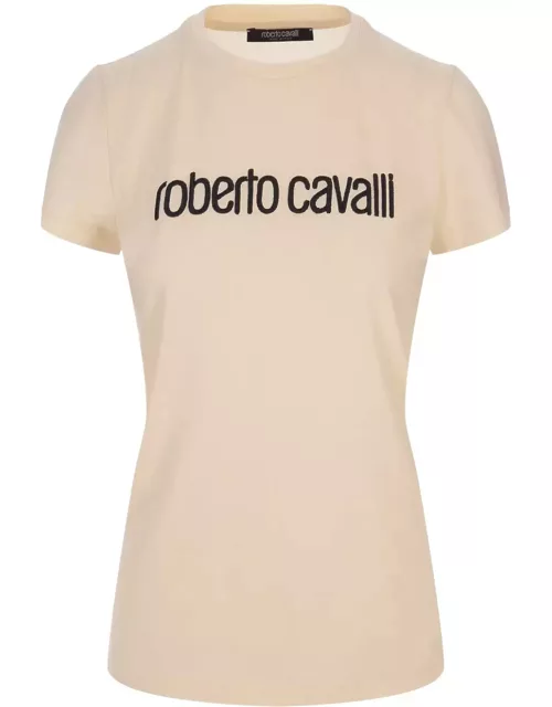 Roberto Cavalli Ivory T-shirt With Logo
