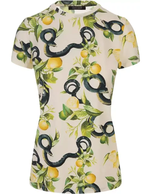 Roberto Cavalli Ivory T-shirt With Lemons Print