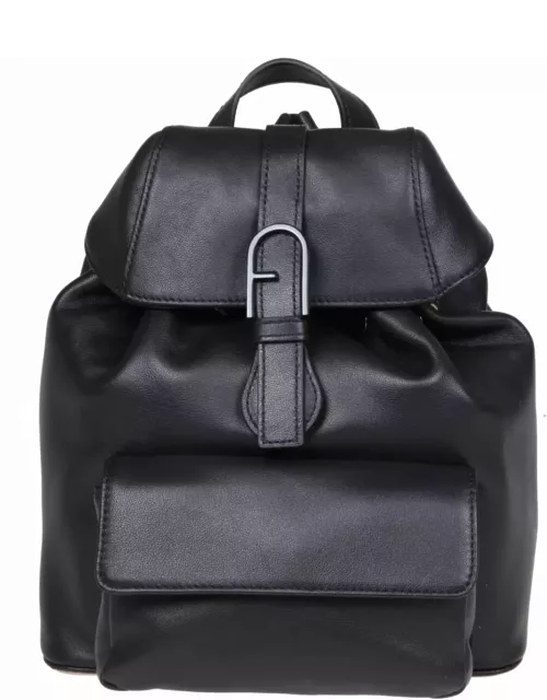 Furla Flow S Black Leather Backpack