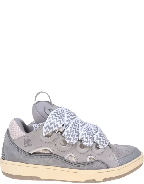 Lanvin Curb Sneakers In Suede And Gray Fabric