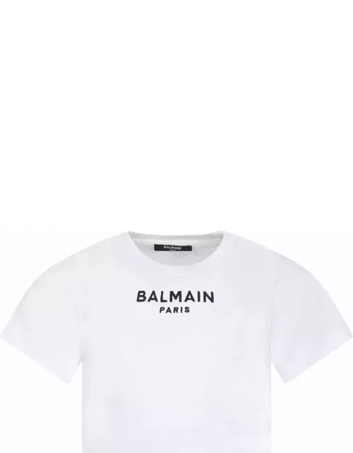 Balmain T-shirt Blanc Pour Fille Avec Logo