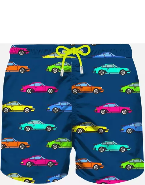 MC2 Saint Barth Man Light Fabric Swim Shorts With Cars Print