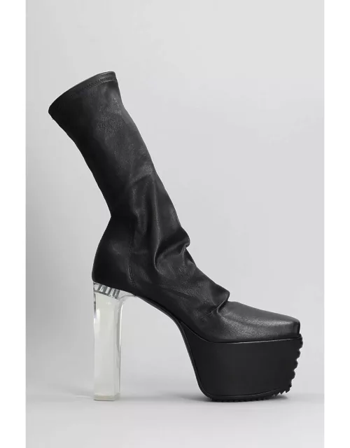 Rick Owens Minimal Gril Stretch High Heels Ankle Boots In Black Leather