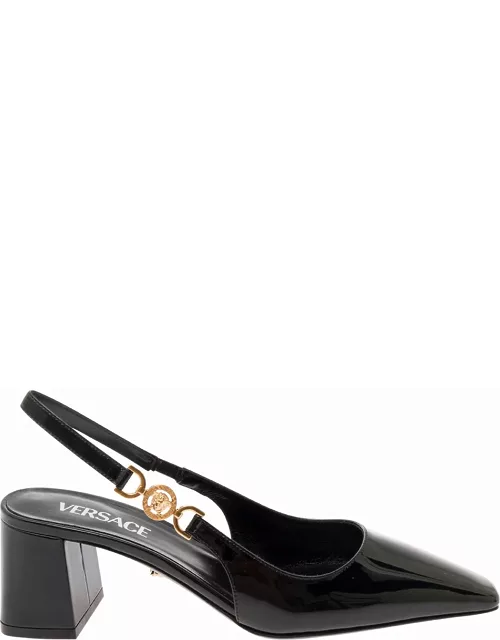 Versace medusa 95 Black Slingback Pumps With Medusa Detail In Patent Leather Woman