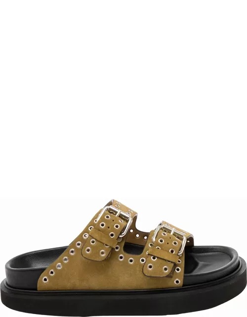 Isabel Marant Beige Sandals With Studs And Double Buckle Strap In Leather Woman