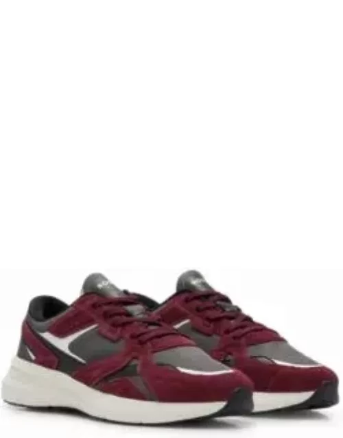 Mixed-material sneakers with suede and mesh- Light Red Men's Sneaker