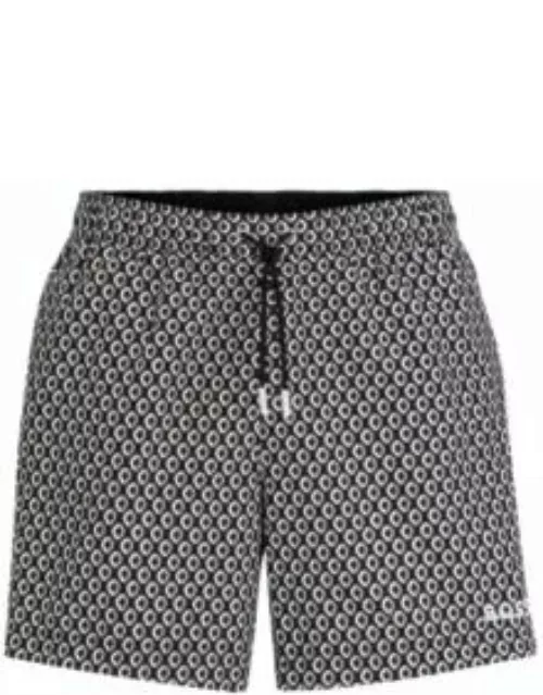 Micro-print quick-drying swim shorts with logo detail- Black Men's Swim Short