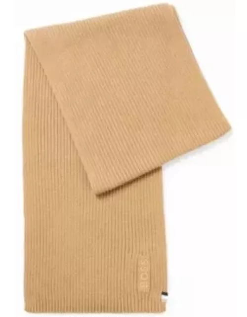 Ribbed scarf in a cotton blend with logo details- Beige Men's Scarve