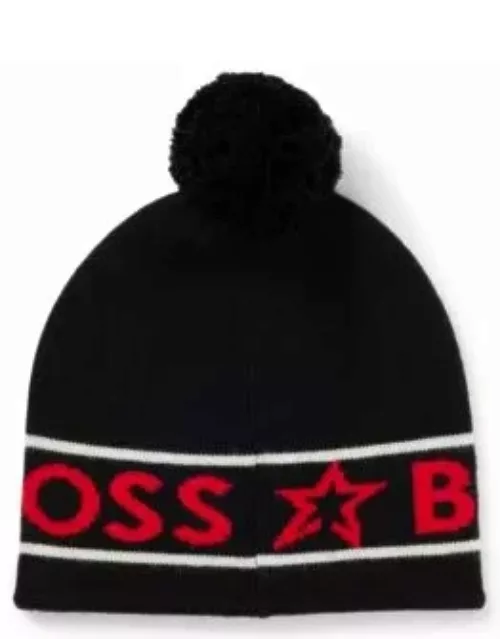 BOSS x Perfect Moment wool beanie hat with logo intarsia- Black Men's Hat