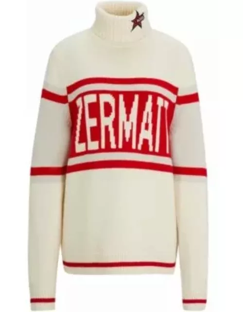 BOSS x Perfect Moment virgin-wool sweater with 'Zermatt' intarsia- Khaki Women's Sweater