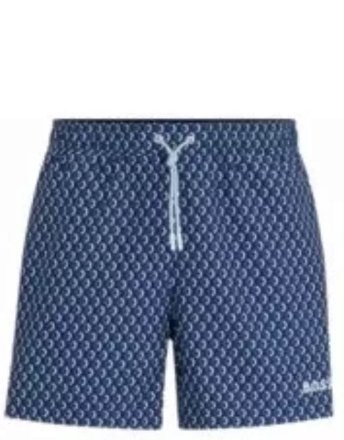Micro-print quick-drying swim shorts with logo detail- Dark Blue Men's Swim Short