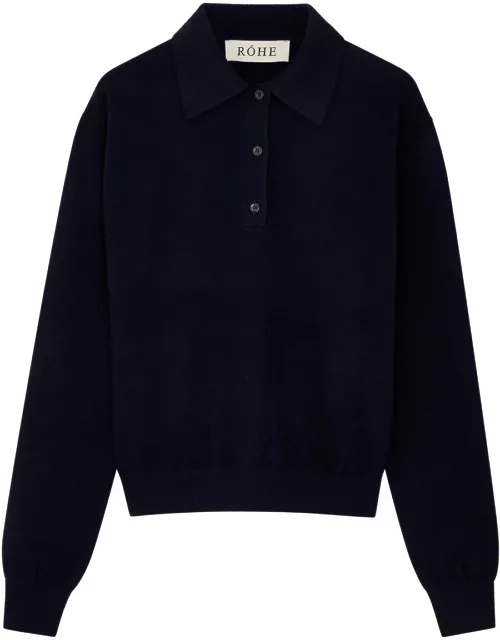 Rohe Wool-blend Polo Jumper - Navy - 38 (UK10 / S)