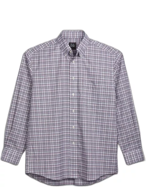 JoS. A. Bank Big & Tall Men's Traveler Collection Traditional Fit Button-Down Collar Plaid Casual Shirt , Navy/Burgundy, 3 X Big