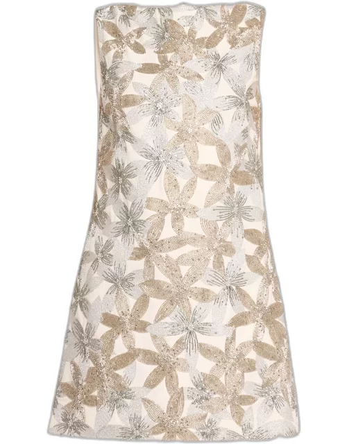 Sequined Abstract Floral Mini Dres
