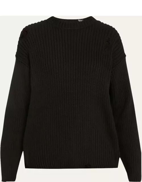 Freddy Ripped Cotton Knit Crew Sweater