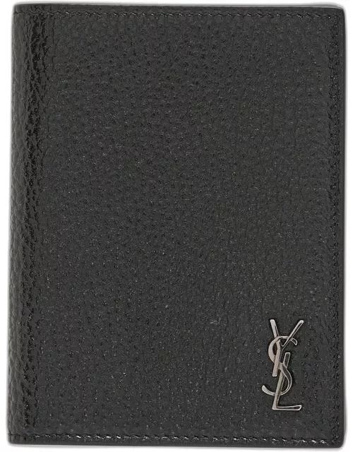Men's YSL Pebbled Leather Vertical Bifold Card Case