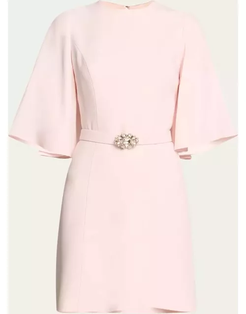 Wide-Sleeve Crystal Belted Mini Dres