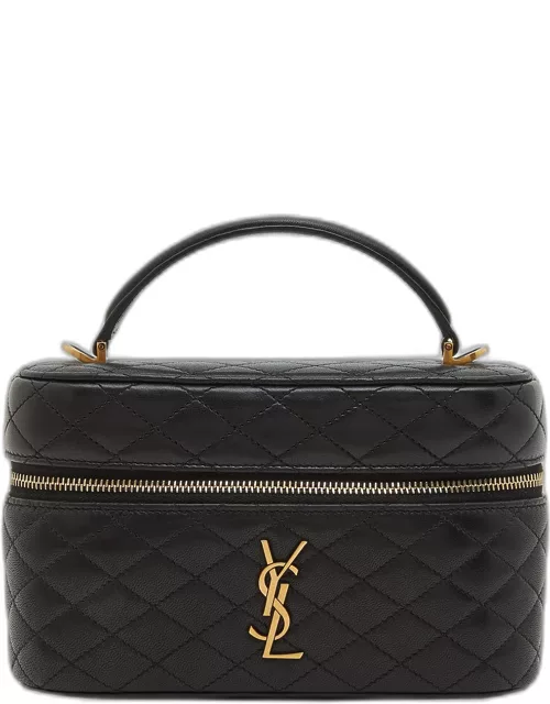 Gabby Mini Vanity Case in Quilted Leather with Gold Hardware