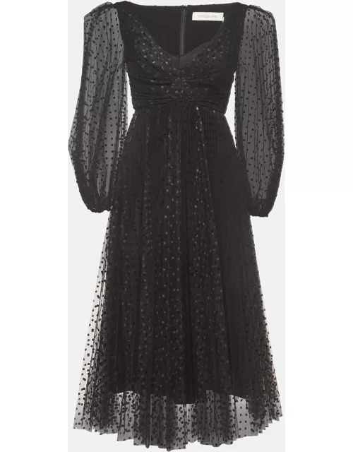 Zimmermann Black Dotted Tulle Pleated Midi Dress
