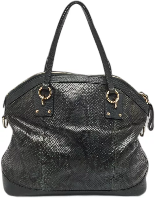 Gucci Green/Black Python and Leather Interlocking G Charm Bag