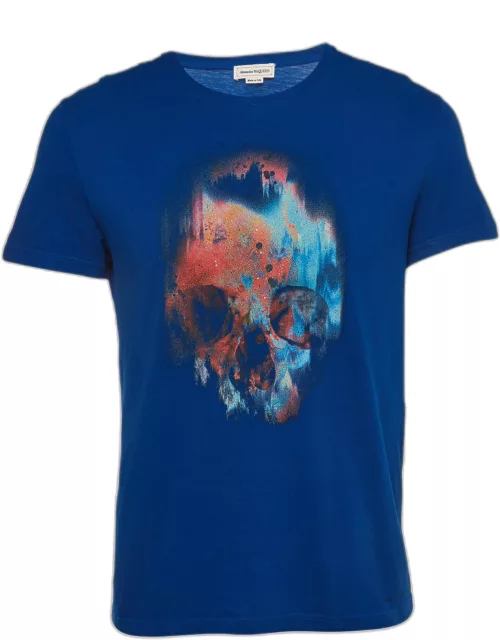 Alexander McQueen Blue Skull Print Cotton Crew Neck T-Shirt