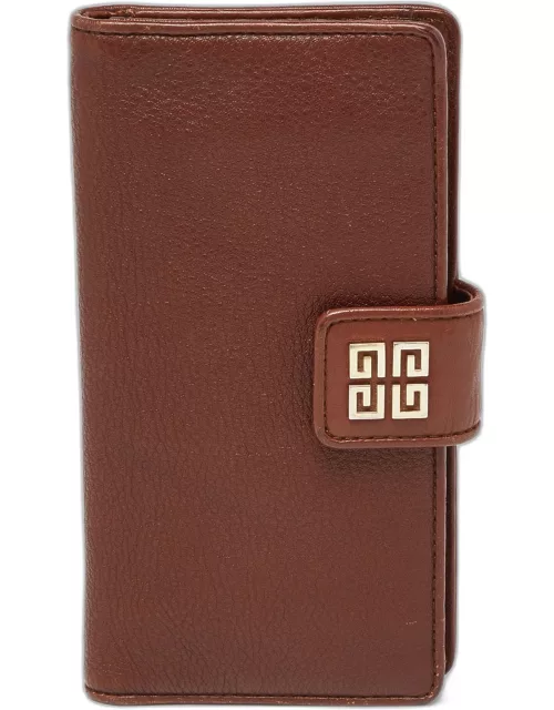 Givenchy Brown Leather Logo Flap Continental Wallet