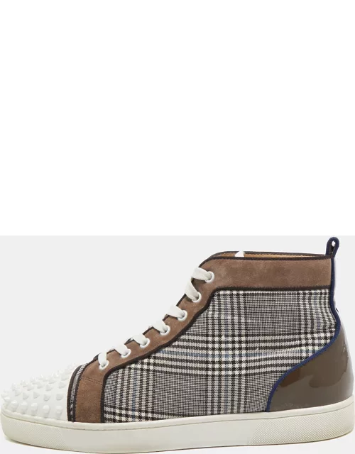 Christian Louboutin Multicolor Check Fabric And Leather Louis Spike High Top Sneaker