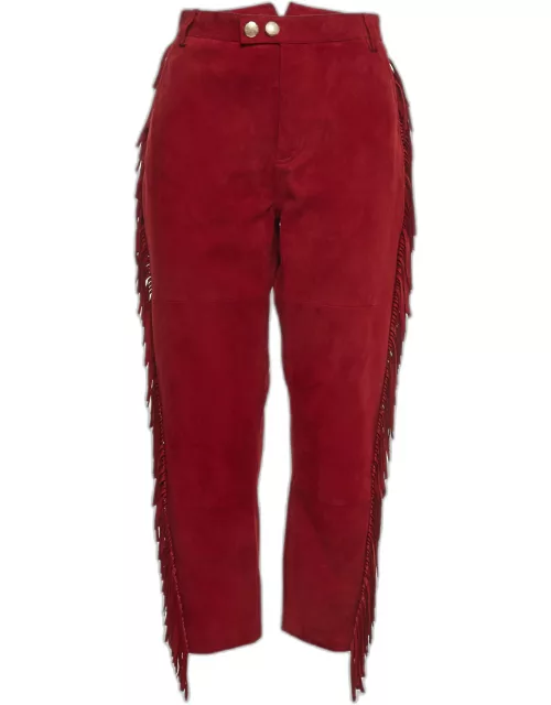 Zadig & Voltaire Red Suede Fringed Trousers