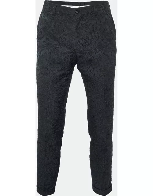 Dolce & Gabbana Black Floral Embossed Jacquard Tailored Pants