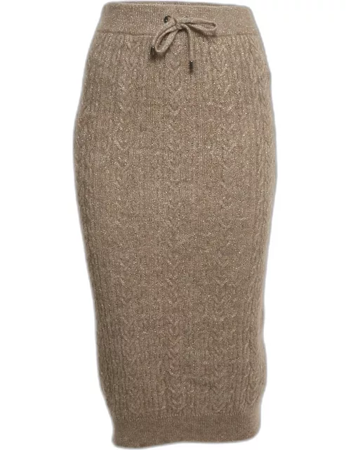 Brunello Cucinelli Light Brown Cable Knit Midi Skirt
