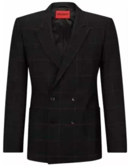 Slim-fit jacket in checked virgin wool- Black Men's Sport Coat