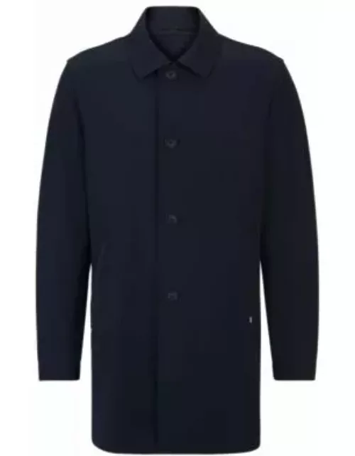 Regular-fit button-up coat in stretch material- Dark Blue Men's Formal Coat