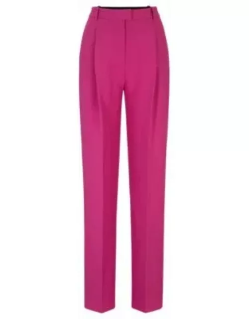 Wide-leg regular-fit trousers with front pleats- Dark pink Women's Formal Pant