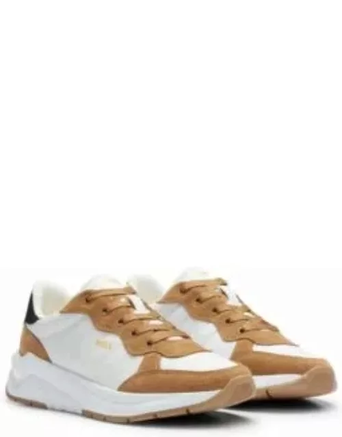 Mixed-material trainers with suede and leather- Light Brown Women's Sneaker