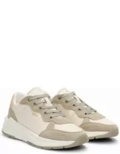 Mixed-material trainers with suede and leather- Light Beige Women's Sneaker
