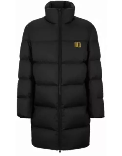 Water-repellent down coat with logo detail- Black Men's Formal Coat