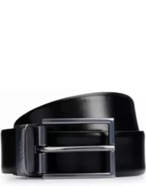 Reversible Italian-leather belt with logo-engraved keeper- Black Men's Business Belt