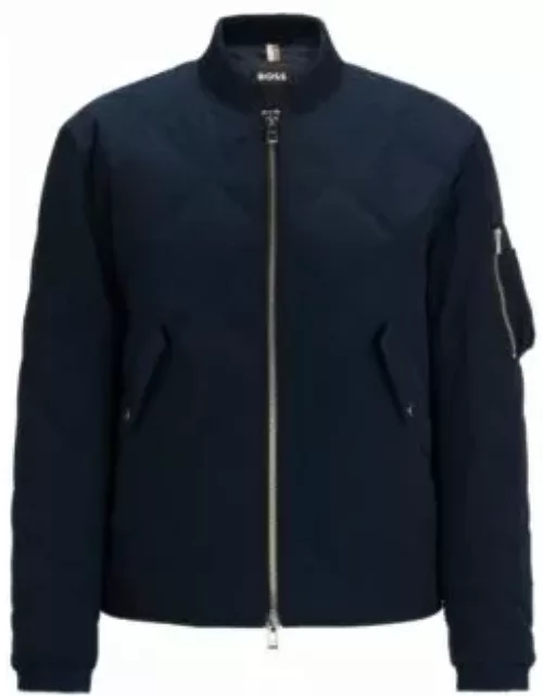 Quilted regular-fit jacket with branded sleeve pocket- Dark Blue Men's Casual Jacket