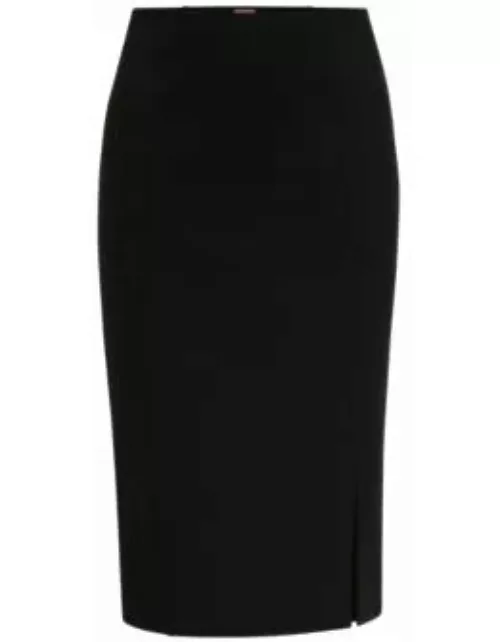 Pencil skirt in stretch fabric with front slit- Black Women's Pencil Skirt