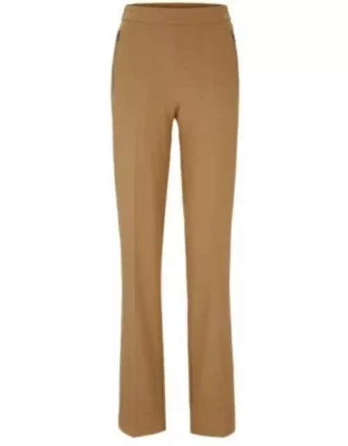 Relaxed-fit trousers with bootcut leg in stretch material- Beige Women's Formal Pant