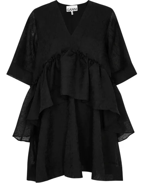 Ganni Tiered Georgette Mini Dress - Black - 38 (UK10 / S)