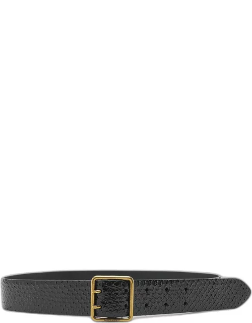 Python Snakeskin Belt With a Square Buckle