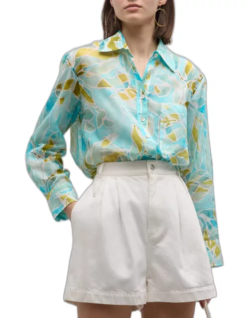Andie Seaweed-Print Button-Down Cotton Shirt