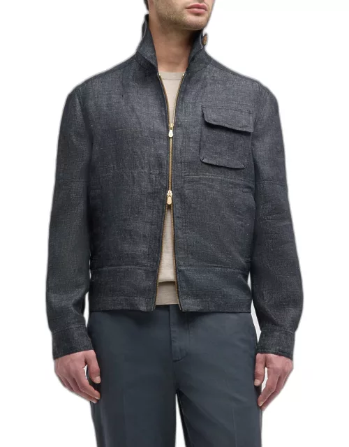 Men's Linen Full-Zip Bomber Jacket
